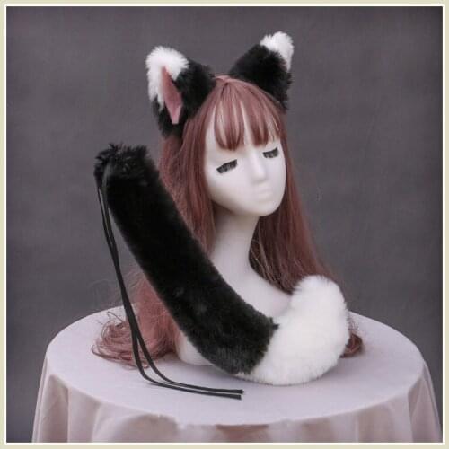 Sexy Woman Lovely Cat Fox Headband Tail Headdress Plush Ears Tail Anime Cosplay Props Purim