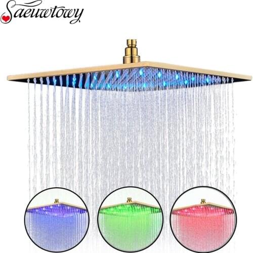 Luxury Gold Led Shower Rain Shower Faucet Bathroom Accessories Wall-Mounted Ceiling Square Shower Head Bathroom Shower tap