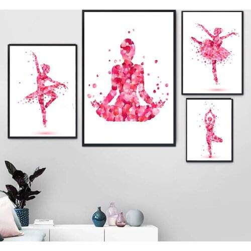 Pink Beautiful Petal Girl Dancing on the Canvas Painting Modern Abstract Posters and Prints for Living Room Home Decor Unframed