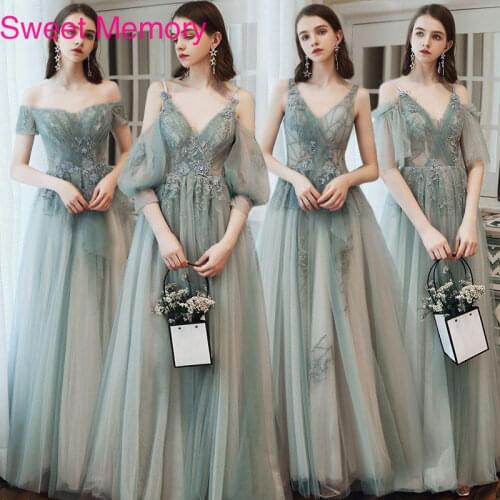 May Sweet Memory Floor Length Sexy V Neck Bridesmaid Dresses Bride Sisters Tulle Long Appliques Long Prom Party Dress Vestidos