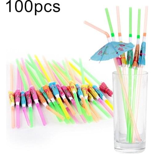 100Pcs Umbrella Disposable Drinking Beverage Straws Stick Party Decor Supplies