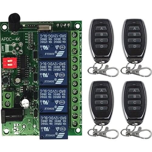 433MHz Universal Wireless Remote Control DC 12V 24V 4CH Relay Receiver Module RF Switch Remote Control For Gate Garage Opener