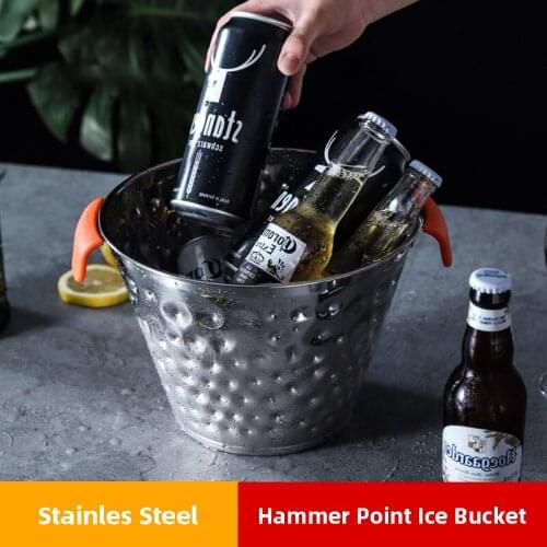 OAPE Stainless Steel Thickened Ice Bucket Bar KTV Hammer Point Ice Barrel Whikey Beer Wine Champagne Buckets With Colors Handle