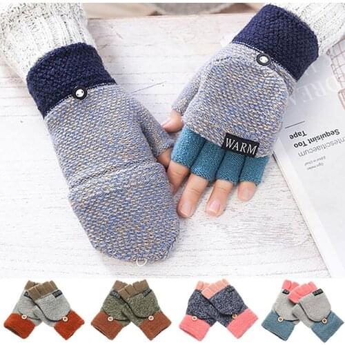 1Pair Autumn Winter Knitted Half Finger Gloves Men Women Fingerless Flip Cover Gloves Faux Wool Hand Wrist Warmer handschoenen