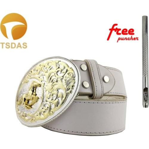 Western Oval 3D Golden Horse Head Mens Belt Buckle With Silver Pattern Metal Cowboy Belt Bcukle Head Jeans accessories