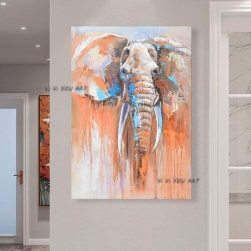 100% Handmade Elephant Abstract Oil Painting Bright Color Minimalist Modern Wall Art Decorative For Living Room No Frame