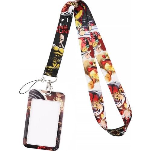 20pcs/lot G2016 Anime Man Lanyard Keychain keys Badge ID Mobile Phone Rope Kids Gifts Lanyard With Card Holder Cover