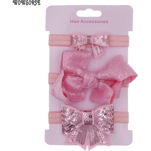 2019 Cute Baby Headband set Girls Sequin Bow Headwear Handmade Korean Elastic hair band children Hair Accessories 3pcs/lot