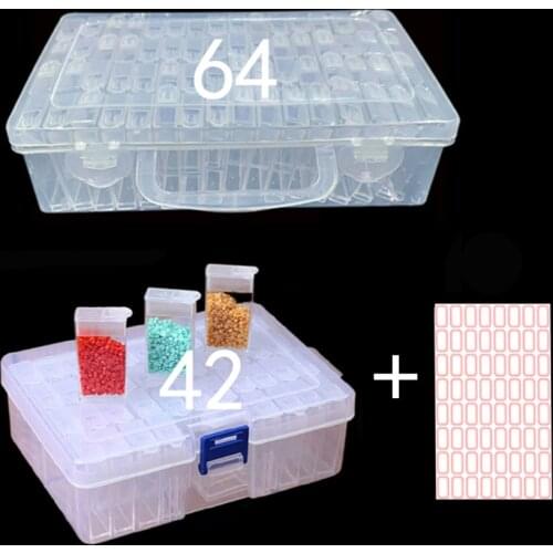 42/64 Grids of Transparent Plastic Storage Box with Sticker for Miniature Button Beads Candy Jelly Beans Seasoning Storage Case