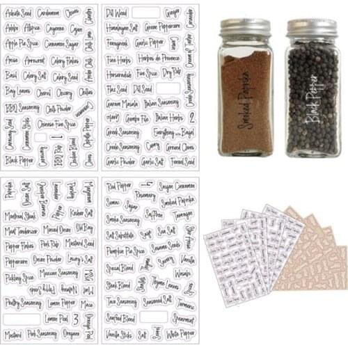 8 Sheets Label Stickers Kitchen Black and White Pantry Stickers Preprinted Label for Spice Jar Mason Bottles