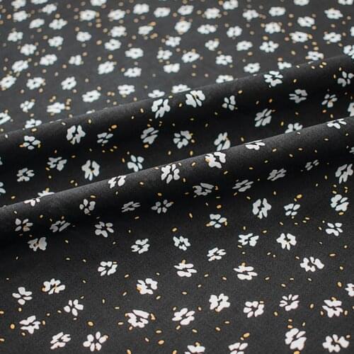White Small Flowers On Black Cotton Fabric For Dress Платье Tissus Au MÈTre Telas Por Metro Sewing Ткань Для Шитья Vestidos DIY