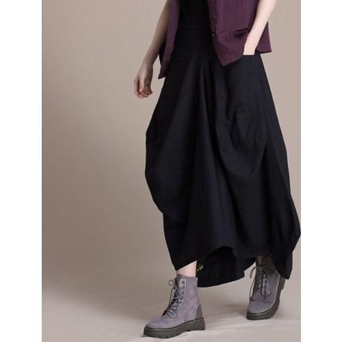 Free Shipping 2019 New Fashion Long Maxi Skirts For Women Elastic Waist Summer Cotton Linen Skirts Irregular Skirts Black Brown