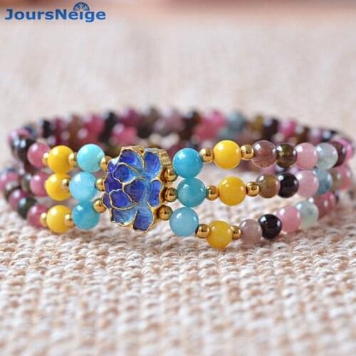 Tourmaline Natural Stone Bracelets With Roasted Blue Lucky for Women Fashion Three laps Bracelet Jewelry Accessories JoursNeige