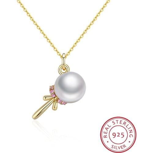 LEKANI Crystal Pearl Lollipop Shape Pendant Necklaces For Women Glod Color Sterling Silver Necklace Jewelry Gift