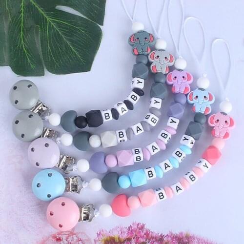 Newborn Baby Boy Girl Pacifier Silicone Dummy Pacifier Clips Animal Elephant Pendant Nursing Teething Chain Infant Shower Gift
