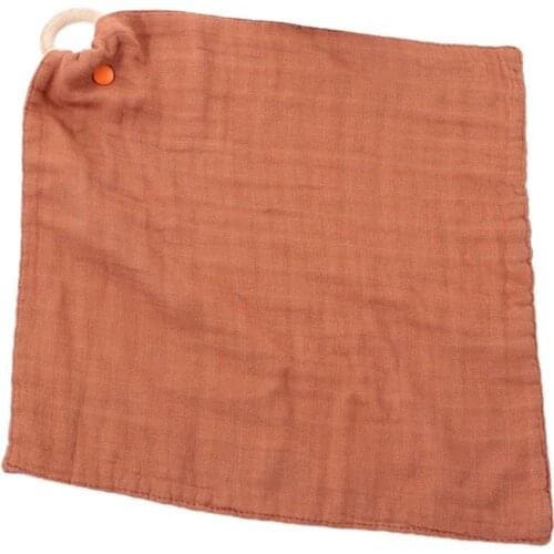 Baby Soother Appease Towel Bib with Wood Teether Ring Solid Bandana Burp Cloth