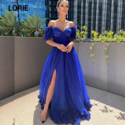 LORIE V-Neck Long Evening Dresses 2021 Sexy Side Split Tulle Robe De Soirée De Mariage Formal Flowers Party Gowns Fast Delivery
