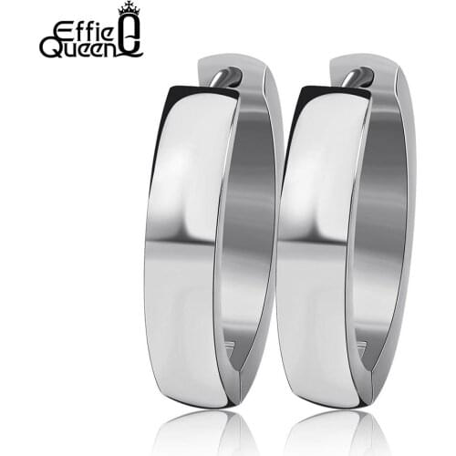 Effie Queen Stainless Steel Women Earrings 4mm Width Round Circle Brincos High Polished Stud Earrings Fashion Jewelry IE16