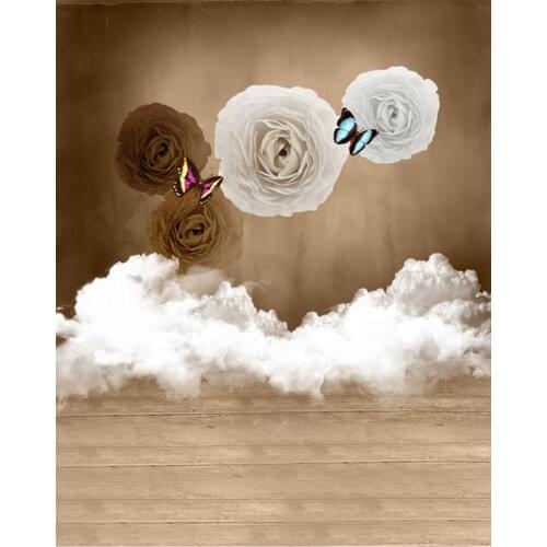 Wooden Floor Flowers Butterfly Photography Backdrops Photo Props Studio Background 5x7ft