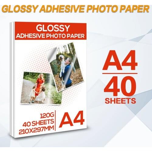 40 Sheets Glossy Adhesive photo paper A4 Self Adhesive Inkjet Printing paper for Inkjet Printers High Glossy Photographic Paper