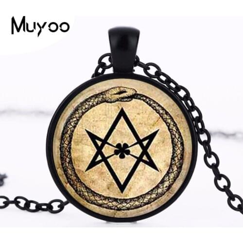 Art Glass Pendant ouroboros hexagram snake pendant occult magic eternity alchemical crowley parchment fashion jewelry HZ1