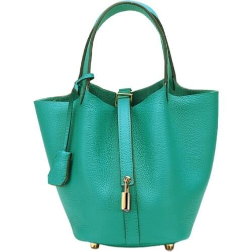 Real cowhide shopping basket womens bag bucket Baotou layer cowhide handbag 2021 new Joker large capacity handbag