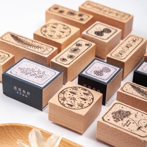 Forest Plants Retro Leaves Decorative Stamp Label Wooden Rubber Stamps Set Rubber Stamp for Card Making Scrapbooking