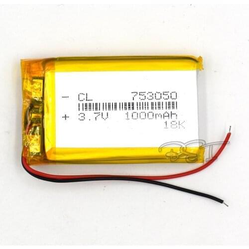 1000mAH 753050 Polymer Rechargeable Lithium 3.7V Li-ion Liion Battery For GPS Cell Phone Speaker MP3 MP4 Navigater Camera