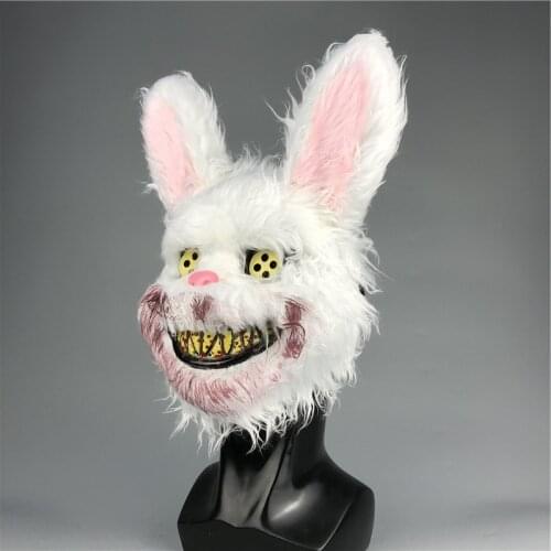 Halloween Horror Bloody Rabbit Mask Plush Evil Mask Animal Scary Mask Plush Toy Horror Party Model Costume