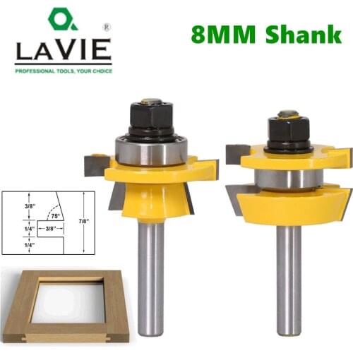 2PC 8mm Convex Mill Shank Rail & Stile Router Bit Set - Shaker door knife Woodworking cutter Tenon Cutter for Woodworking Tools
