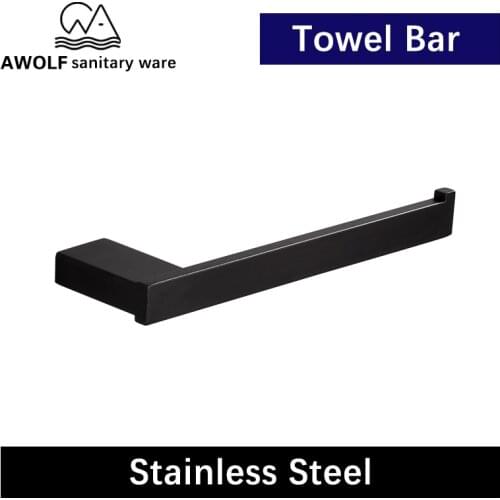 Stainless Steel 25cm Towel Ring Single Towel Bar Wall Mounted Modern Bathroom Kitchen Rack Black Color Square Holder AZ5112