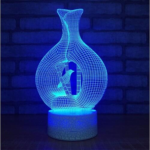 Novelty Vase Bird Shape LED 3D Table Lamp Acylic 3d Night Lights USB 7 Colors Changing Table Lamp For Children Gifts