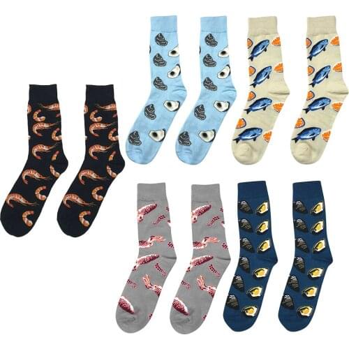 Mens Colorful Seafood Thene Pattern Cartoon Novelty Funny Soft Cotton Socks