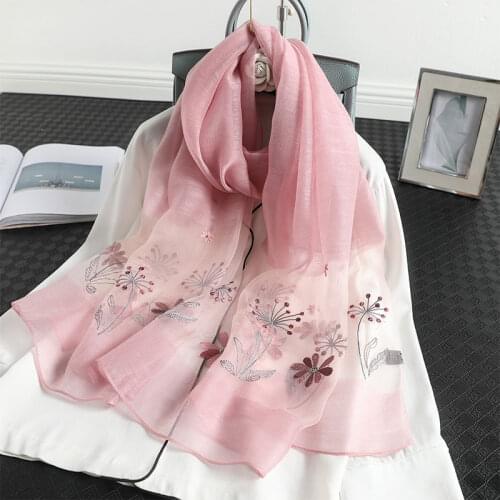 New Floral Embroidery Real Silk Wool Scarf For Women 2020 Winter Scarves Shawls Hijab Wraps Pashmina Bandana Foulard Wholesale