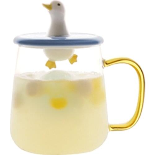 Super Cute Heat-resistant Glass Couple Mug, Child Office Cup with Cover Coffee Mug