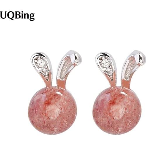 Wholesale 925 Sterling Silver Rabbit Strawberry Crystal Stud Earrings Pendientes Plata Brincos