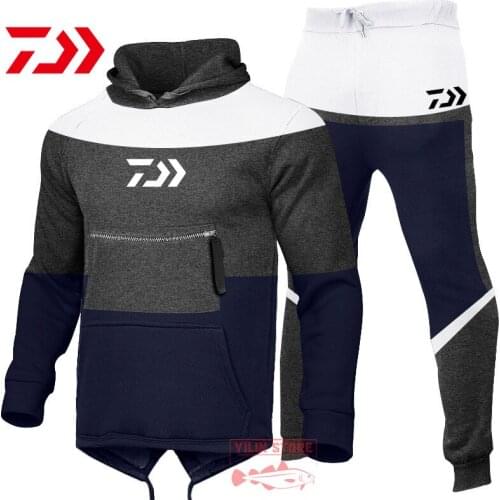 2021 Autumn Winter Daiwa Fishing Suits Tracksuit Hooded Sweatshirt Drawstring Sportswear Male Suit Pullover Two Piece Casual Set