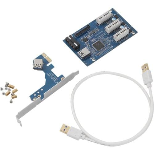 PCI-e Express 1X to 3 Port 1X Switch Multiplier HUB Riser Card + USB Cable Multiplier Card HUB Riser Expansion Card