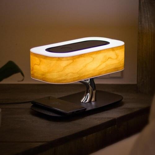 Home Use Bedside Lamp with Bluetooth Speaker and Wireless Charger,Sleep Mode Stepless Dimming