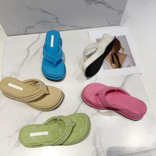 Open Toe Summer Beach Platform Women Flip Flops Slides Faux Suede Soft Sole Designer Chunky Sandals Women 2021 Y2K Shoes