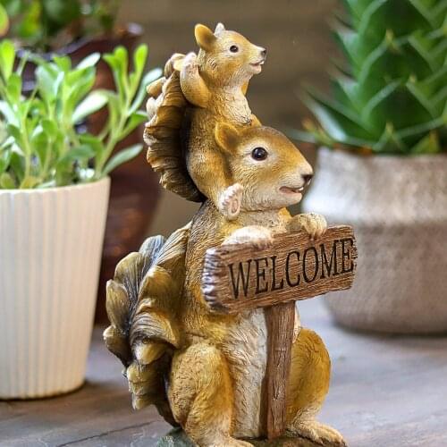 Cute Garden Squirrel Welcome Sign Statue Outdoor Indoor Porch Patio Yard Lawn Decor Crafts Ornaments