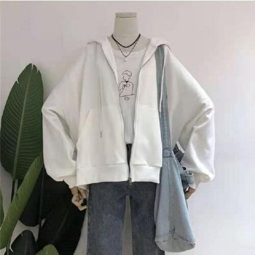 Street Womens Hoodie Harajuku Loose Pure Color Retro Shirt Sweet Girl Top Y2K Top Women Slim Long Sleeve Hooded Jacket