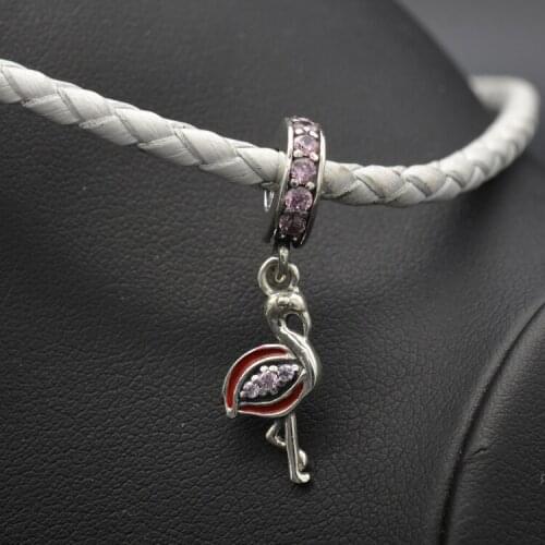 High Quality New 925 Sterling Silver Zircon Ladies Pendant Bracelet Beaded Flamingo Bird Luminous Pendant Jewelry Making