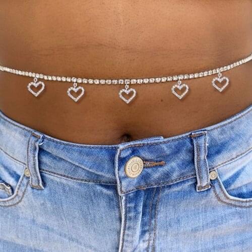 1 Pc Fashion Rhinestone Chain Crystal Heart Pendant Waist Chain for Women Trendy Waist Belts Waistband Classic Jewelry Gifts