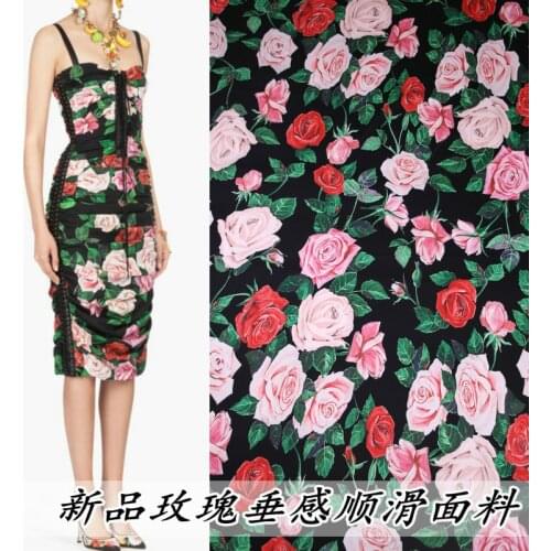 Spring and summer drape rose rose flower clothing fabric hand cloth dress long skirt shirt pants cloth boutique womens fabric