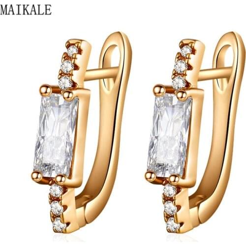 MAIKALE Simple Charm Zircon Stud Earrings for Women Square Cubic Zirconia CZ Metal Samll Earing Fashion Jewelry Accessories Gift