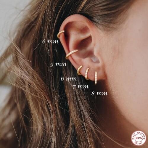 AIDE 6/7/8/9mm 925 Sterling Silver Zircon Earrings For Women Round Micro-inlaid Turquoise Earrings Hoops Jewelry Aretes De Mujer