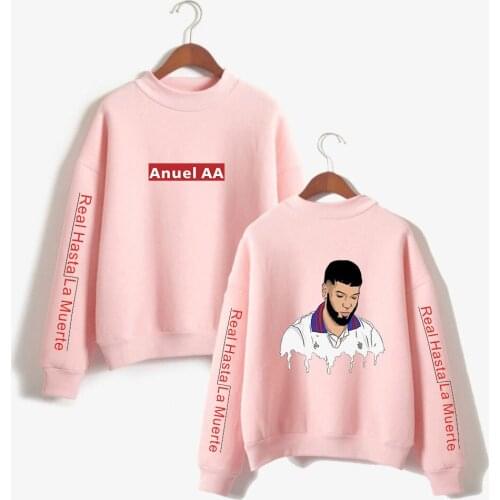 Anuel AA Hip Hop Real Hasta la Muerte High Collar Sweatshirt Cool Hip Hop Clothes Long Sleeve Sweatshirts Women/MenTurtlenecks