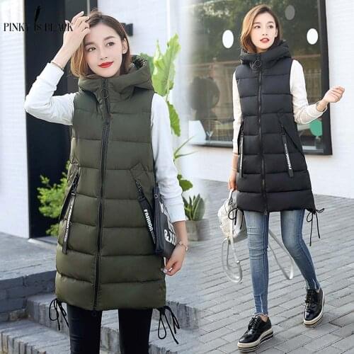 PinkyIsblack Autumn Winter Vest Women Waistcoat 2019 Female Sleeveless Vest Jacket Hooded Warm Long Vest Coat Colete Feminino