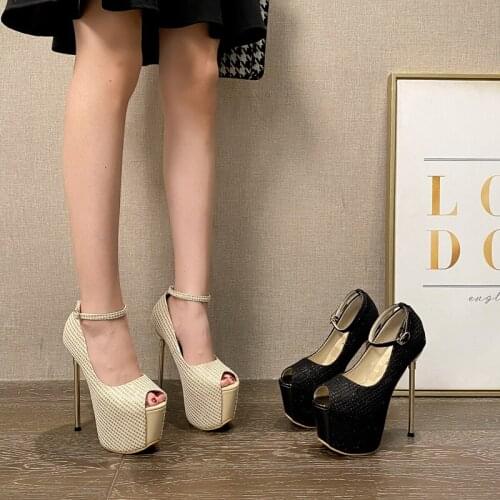 17cm Black Heels Ladies High Heel Pumps Sexy Open Toe Platform Shoes Summer Night Party Shoes Women Platform Heels Ladies Pumps